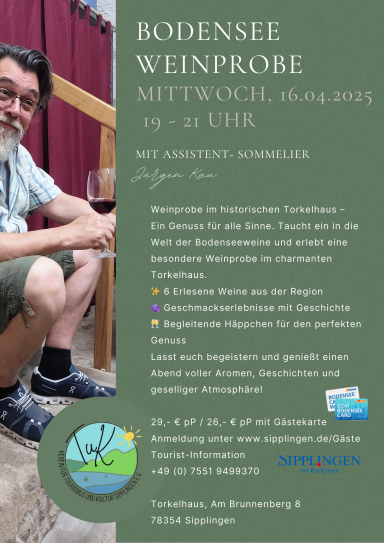 Plakat mit Infos für eine Weinprobe in der Torkel, Sipplingen